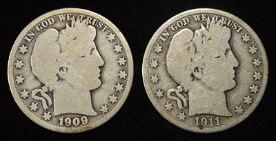 1909-O & 1911-D BARBER HALF DOLLARS. CHECK OUT OUR UPCOMING AUCTIONS ESTIMATE $100 - $150.