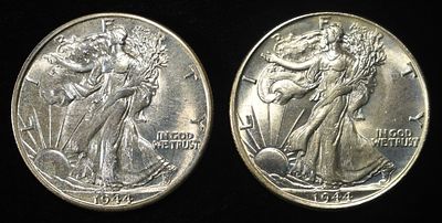 (2) 1944 WALKING LIBERTY HALF DOLLAR XF/AU. LEADERS IN ON-LINE AUCTIONS ESTIMATE $150 - $200.