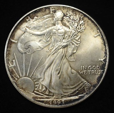 1993 AMERICAN SILVER EAGLE. BID WITH SILVER CITY AUCTIONS ESTIMATE $150 - $200.