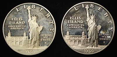 (2) 1986-S $1 COMMEMS 90% SILVER. STATUE OF LIBERTY PR COMMEM TOP RATED AUCTION HOUSE ESTIMATE 