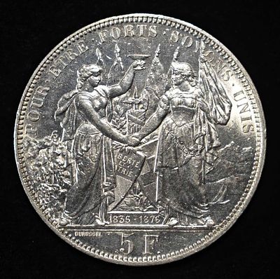 1876 SWISS SHOOTING MEDAL 5 FRANK SILVER. CHECK OUT OUR UPCOMING AUCTIONS ESTIMATE $400 - $500.