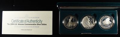 1994-P COMMEM U.S. VETERANS $1 SET PR 3 COIN. TOP RATED AUCTION HOUSE ESTIMATE $250 - $300.