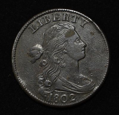 1802 NO STEMS LARGE CENT XF CORROSION. WEEKLY COIN & CURRENCY AUCTIONS ESTIMATE $450 - $500.