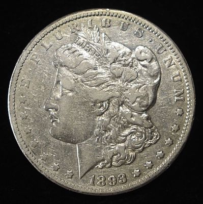 1893-CC MORGAN DOLLAR XF. WEEKLY COIN & CURRENCY AUCTIONS ESTIMATE $2500 - $3000.