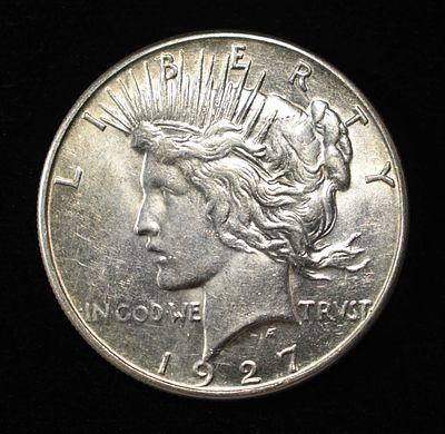 1927-S PEACE DOLLAR BU. CHECK OUT OUR UPCOMING AUCTIONS ESTIMATE $400 - $500.
