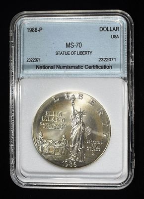 1986-P $1 COMMEM NNC PERFECT GEM BU. STATUE OF LIBERTY WEEKLY COIN & CURRENCY AUCTIONS ESTIMATE 
