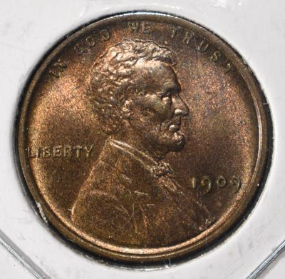 1909 VDB RB WHEAT CENT. TOP RATED AUCTION HOUSE ESTIMATE $120 - $170.