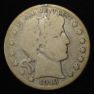 1913-S BARBER HALF DOLLAR VG. BID WITH SILVER CITY AUCTIONS ESTIMATE $80 - $120.
