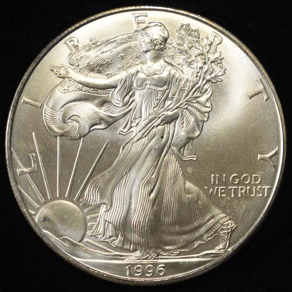 1996 AMERICAN SILVER EAGLE. LEADERS IN ON-LINE AUCTIONS ESTIMATE $110 - $160.