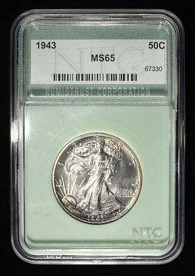1943 WALKING LIBERTY NTC GEM BU. CHECK OUT OUR UPCOMING AUCTIONS ESTIMATE $120 - $180.