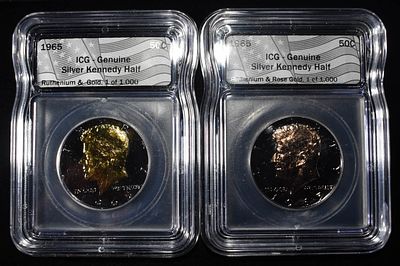 1965 KENNEDY HALVES ICG RUTHENIUM & GOLD/ROSE GOLD. BID WITH SILVER CITY AUCTIONS ESTIMATE $100 