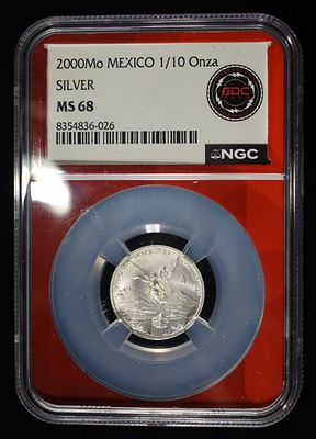 2000-MO 1/10 OZ SILVER LIBERTAD NGC MS-68 SCARCE. WEEKLY COIN & CURRENCY AUCTIONS ESTIMATE $100 