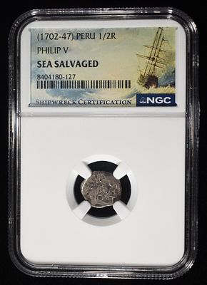 1702-47 PERU 1/2 REAL NGC SEA SALVAGED. WEEKLY COIN & CURRENCY AUCTIONS ESTIMATE $50 - $75.