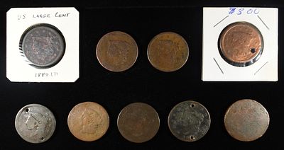(9) LARGE CENT COLLECTORS LOT DAMAGED. LEADERS IN ON-LINE AUCTIONS ESTIMATE $120 - $180.