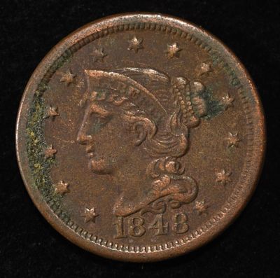1848 BRAIDED HAIR LARGE CENT VF. TOP RATED AUCTION HOUSE ESTIMATE $120 - $170.