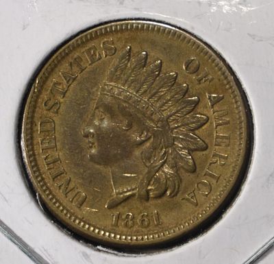 1861 INDIAN HEAD CENT AU. LEADERS IN ON-LINE AUCTIONS ESTIMATE $210 - $260.