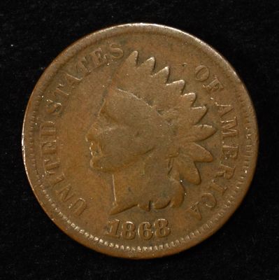 1868 INDIAN HEAD CENT GOOD. WEEKLY COIN & CURRENCY AUCTIONS ESTIMATE $80 - $120.