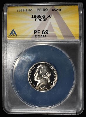 1968-S JEFFERSON NICKEL ANACS PF69 DCAM. WEEKLY COIN & CURRENCY AUCTIONS ESTIMATE $75 - $100.