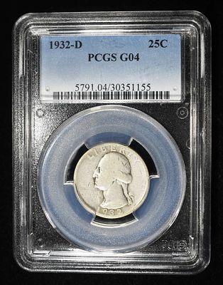 1932-D WASHINGTON QUARTER PCGS G04. WEEKLY COIN & CURRENCY AUCTIONS ESTIMATE $80 - $120.