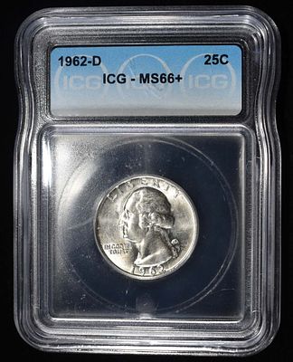 1962-D WASHINGTON QUARTER ICG MS66+. BID WITH SILVER CITY AUCTIONS ESTIMATE $60 - $80.