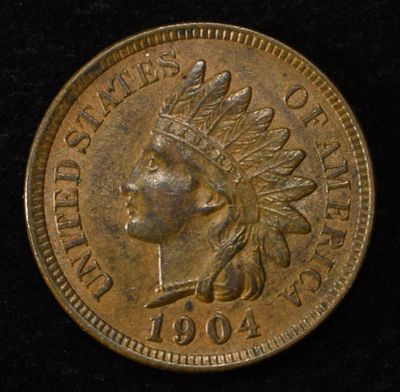1904 INDIAN HEAD CENT AU/BU. LEADERS IN ON-LINE AUCTIONS ESTIMATE $60 - $80.