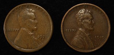 1919-S & 1921-S WHEAT CENTS. WEEKLY COIN & CURRENCY AUCTIONS ESTIMATE $60 - $80.