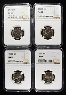 1949-D MS65 &66 & 1950-D MS65 &66 JEFFERSON 5C NGC. CHECK OUT OUR UPCOMING AUCTIONS ESTIMATE 