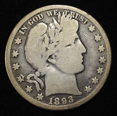 1893-O BARBER HALF DOLLAR FINE. LEADERS IN ON-LINE AUCTIONS ESTIMATE $150 - $200.