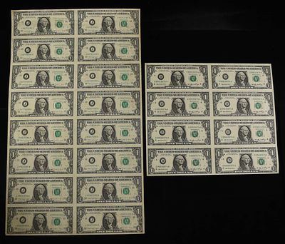 (16) & (8) UNCUT $1 NOTES. BID WITH SILVER CITY AUCTIONS ESTIMATE $90 - $130.