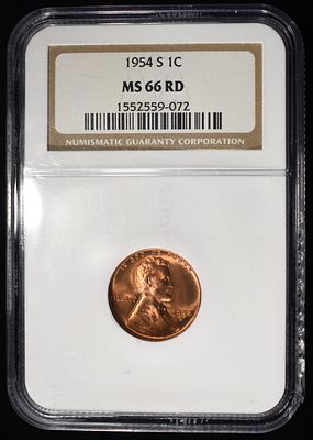 1954-S WHEAT CENT NGC MS66 RD. CASE CRACKED ESTIMATE $60 - $80.