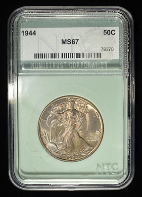 1944 WALKING LIBERTY 50C NTC SUPERB GEM BU. WEEKLY COIN & CURRENCY AUCTIONS ESTIMATE $700 - $800.