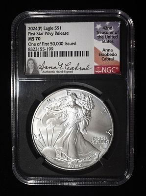 2024(P) SILVER EAGLE STAR PRIVY NGC MS-70. ONE OF 1ST 50,000 ISSUED! CABRAL SIGNATURE ESTIMATE 