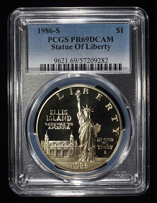 1986-S $1 COMMEM STATUE OF LIBERTY PCGS PR69 DCAM. TOP RATED AUCTION HOUSE ESTIMATE $150 - $200.