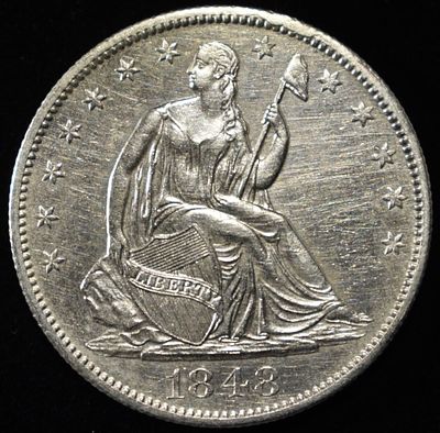 1848-O SEATED LIBERTY HALF DOLLAR BU. CHECK OUT OUR UPCOMING AUCTIONS ESTIMATE $1300 - $1500.