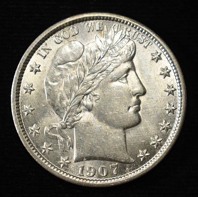 1907 BARBER HALF CH BU. WEEKLY COIN & CURRENCY AUCTIONS ESTIMATE $800 - $900.