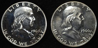 (2) 90% SILVER 1960 FRANKLIN HALF DOLLARS PROOF BU. CHECK OUT OUR UPCOMING AUCTIONS ESTIMATE $90 
