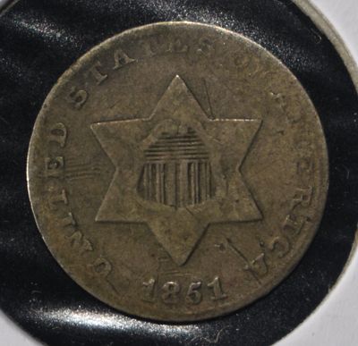 1851 3-CENT SILVER VF. TOP RATED AUCTION HOUSE ESTIMATE $90 - $130.