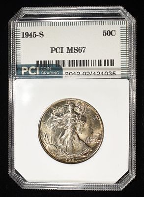 1945-S WALKING LIBERTY 50C PCI SUPERB GEM BU. LEADERS IN ON-LINE AUCTIONS ESTIMATE $280 - $320.