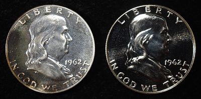 (2) 90% SILVER 1962 FRANKLIN HALF DOLLARS PROOF BU. BID WITH SILVER CITY AUCTIONS ESTIMATE $90 - 