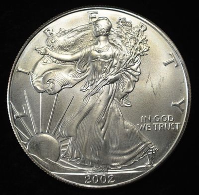 2002 AMERICAN SILVER EAGLE. CHECK OUT OUR UPCOMING AUCTIONS ESTIMATE $110 - $160.