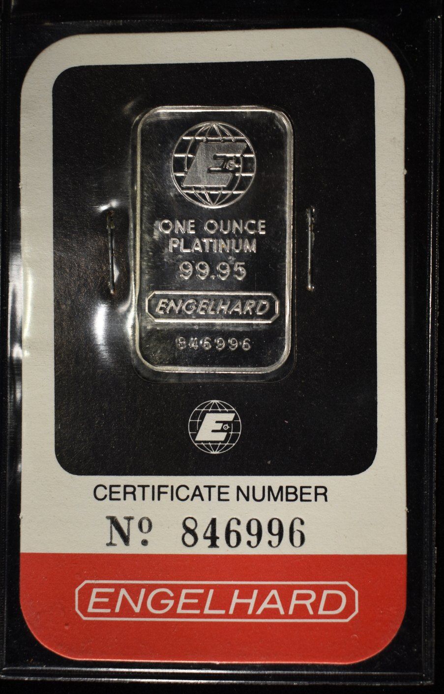 ENGELHARD1 OZ .9995 PLATINUM BAR. WEEKLY COIN & CURRENCY AUCTIONS ESTIMATE $2700 - $3200.