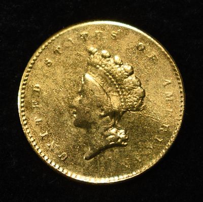 1856-S $1 GOLD T2 VF. BID WITH SILVER CITY AUCTIONS ESTIMATE $850 - $950.
