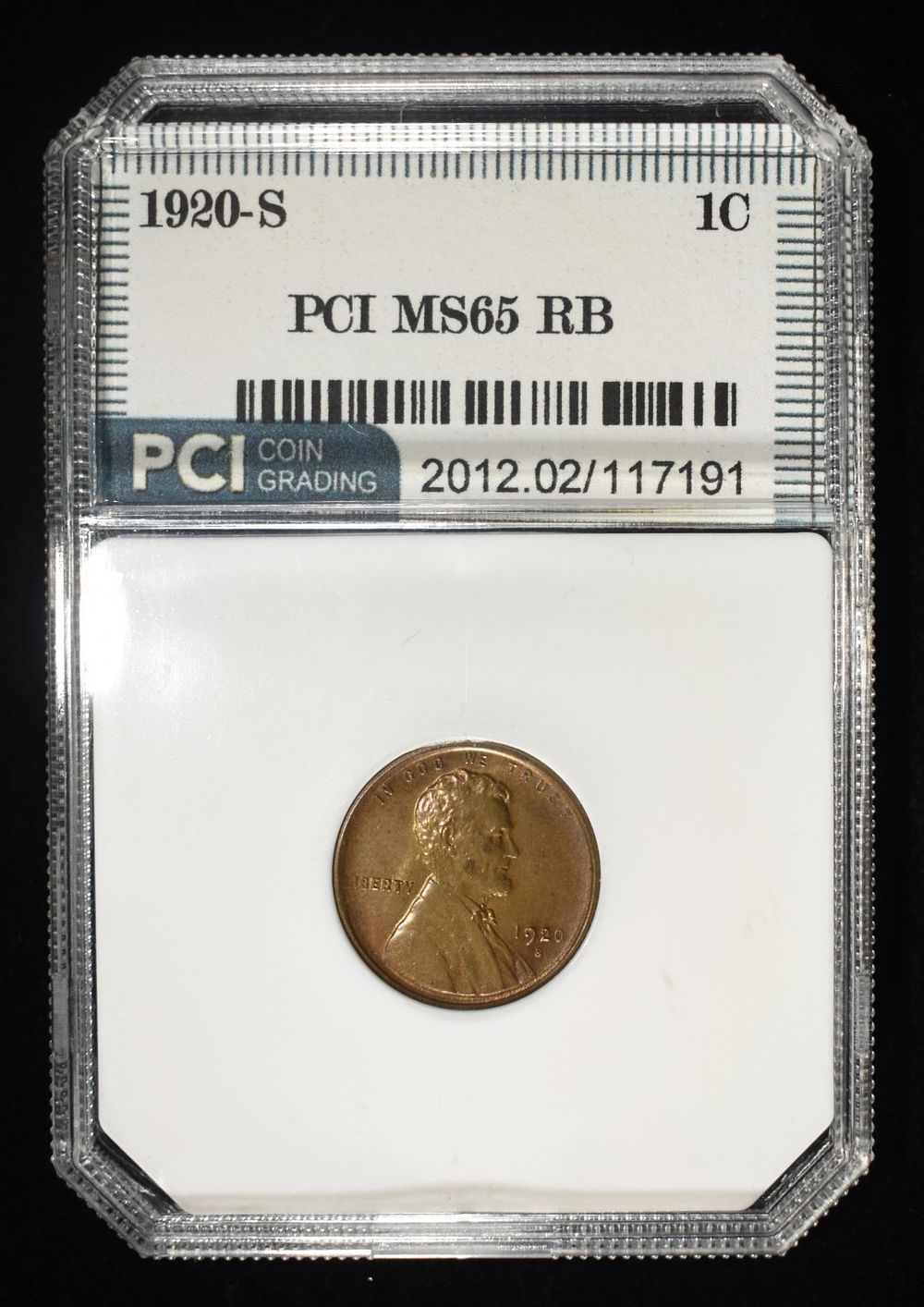 1920-S WHEAT CENT PCI GEM BU RB. BID WITH SILVER CITY AUCTIONS ESTIMATE $750 - $850.