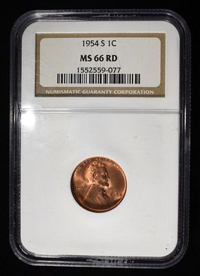 1954-S WHEAT CENT NGC MS66 RD. LEADERS IN ON-LINE AUCTIONS ESTIMATE $60 - $80.