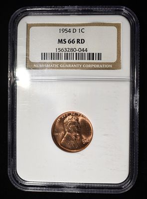 1954-D WHEAT CENT NGC MS66 RD. WEEKLY COIN & CURRENCY AUCTIONS ESTIMATE $60 - $80.