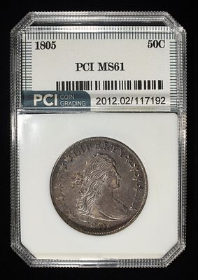 1805 DRAPED BUST HALF DOLLAR PCI BU. LEADERS IN ON-LINE AUCTIONS ESTIMATE $21500 - $22000.