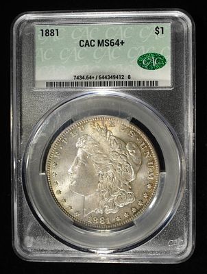 1881 MORGAN DOLLAR CAC MS-64+. BID WITH SILVER CITY AUCTIONS ESTIMATE $250 - $300.