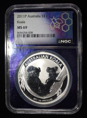 2011-P KOALA 1 OZ .999 SILVER NGC MS69. CHECK OUT OUR UPCOMING AUCTIONS ESTIMATE $110 - $160.