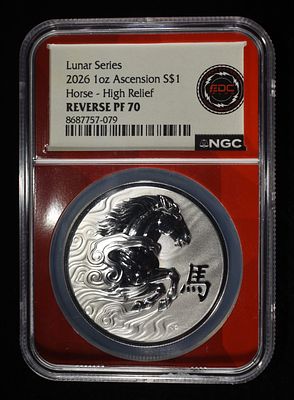 2026 ASCENSION LUNAR SERIES HORSE NGC REV PF-70. WEEKLY COIN & CURRENCY AUCTIONS ESTIMATE $200 - 
