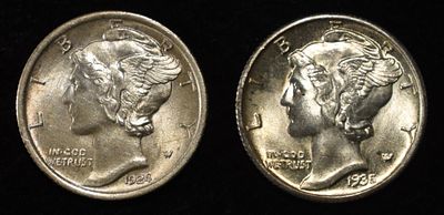 1924 AU/BU, & 1935 CH BU MERCURY DIMES. TOP RATED AUCTION HOUSE ESTIMATE $80 - $100.